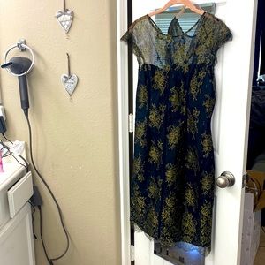 Monique Lhullier Gold and Black Lace Corset Dress.